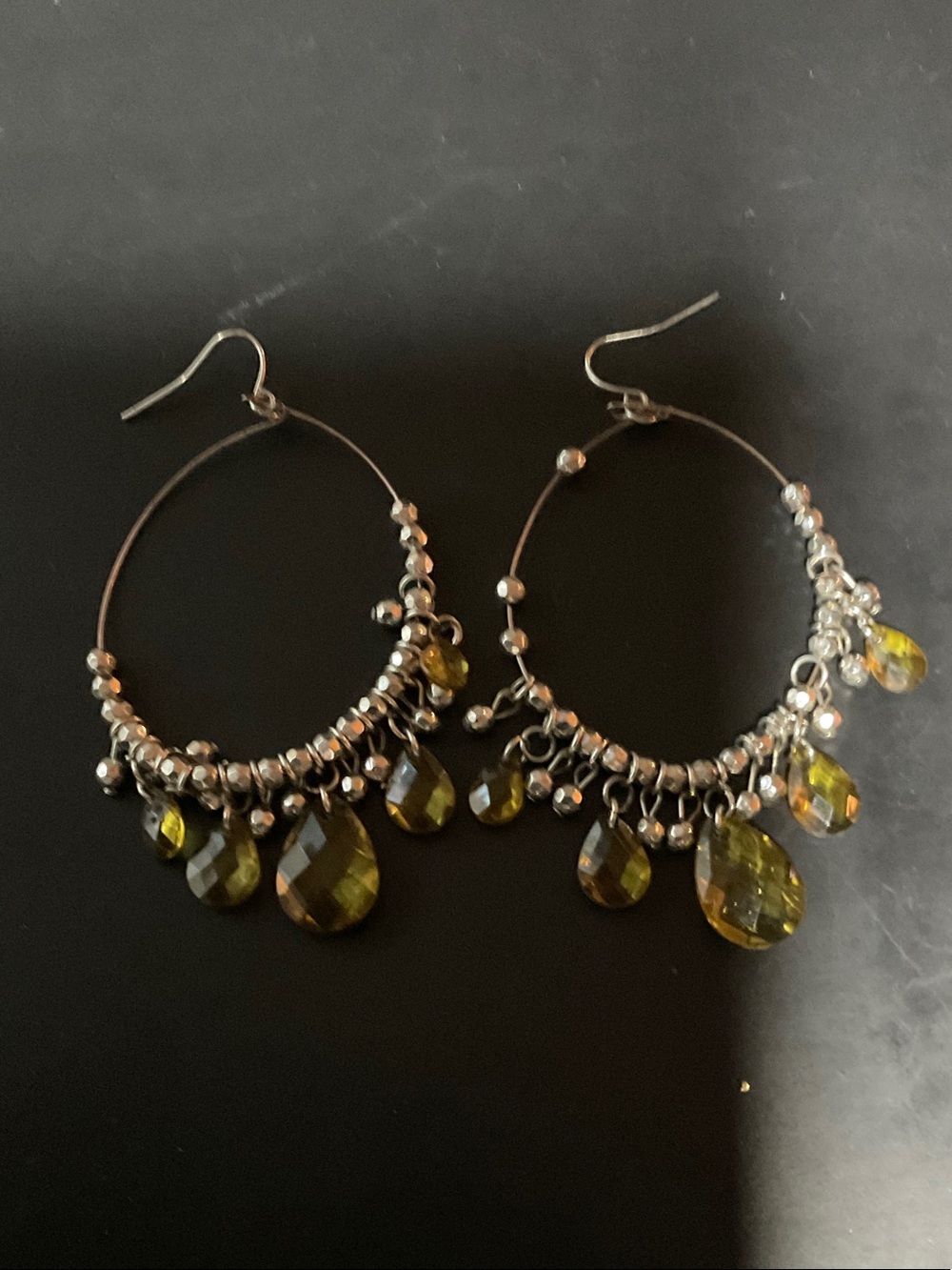 Olive Green Teardrop Hoop Earrings - Women Jewelry